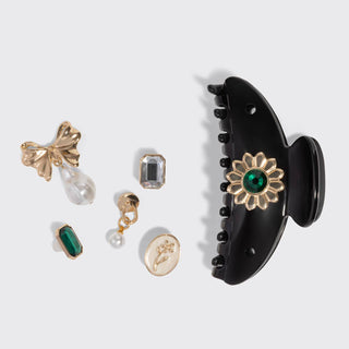 KitschPop™️ Curved Claw Clip 7pc Set Vintage - Black-Hair Accessories-KITSCH-Summit Lane Boutique, Women's Apparel and Gifts located in Grand Rapids, MI
