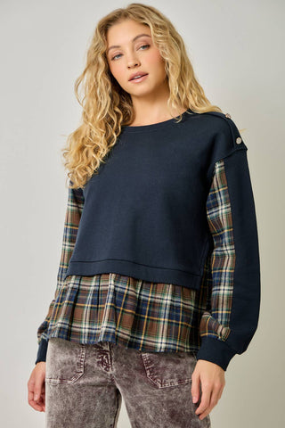The Tatum Plaid Twofer Sweatshirt-sweatshirt-Mystree-Summit Lane Boutique, Women's Apparel and Gifts located in Grand Rapids, MI