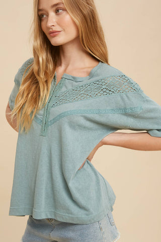 The Laurel Lace Henley-Short Sleeves-In Loom-Summit Lane Boutique, Women's Apparel and Gifts located in Grand Rapids, MI