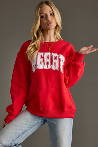 Red Merry Sweatshirt-Sweatshirt-Panache Apparel Co.-Summit Lane Boutique, Women's Apparel and Gifts located in Grand Rapids, MI