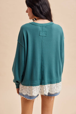 The Hallie Lace Trim Top-Long Sleeves-In Loom-Summit Lane Boutique, Women's Apparel and Gifts located in Grand Rapids, MI