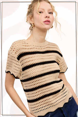Lindsay Scalloped Edge Short Sleeve Sweater-Short Sleeves-La Miel-Summit Lane Boutique, Women's Apparel and Gifts located in Grand Rapids, MI