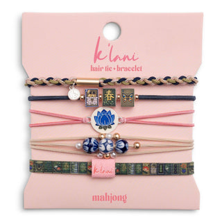 "Mahjong" Themed in Pink, Green & Blue with Lotus & Tile Accent Hair Tie Bracelets-Bracelets-K'lani hair tie bracelets-Summit Lane Boutique, Women's Apparel and Gifts located in Grand Rapids, MI