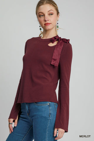Brooklyn Ribbon Detail Top-Long Sleeves-umgee-Summit Lane Boutique, Women's Apparel and Gifts located in Grand Rapids, MI