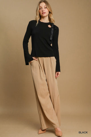 Brooklyn Ribbon Detail Top-Long Sleeves-umgee-Summit Lane Boutique, Women's Apparel and Gifts located in Grand Rapids, MI