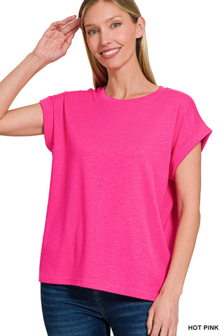 Carlie Slub Tee-Short Sleeves-Zenana-Summit Lane Boutique, Women's Apparel and Gifts located in Grand Rapids, MI