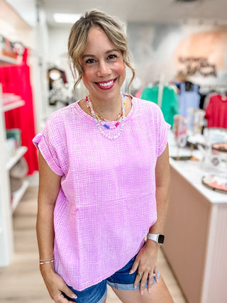 Reed Double Gauze Top-Short Sleeves-Zenana-Summit Lane Boutique, Women's Apparel and Gifts located in Grand Rapids, MI