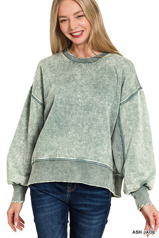 Jordan Acid Wash Crewneck-Sweatshirt-Zenana-Summit Lane Boutique, Women's Apparel and Gifts located in Grand Rapids, MI