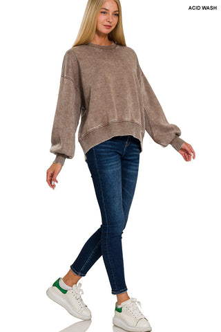 Jordan Acid Wash Crewneck-Sweatshirt-Zenana-Summit Lane Boutique, Women's Apparel and Gifts located in Grand Rapids, MI