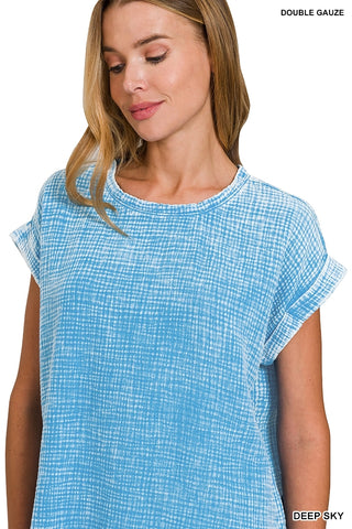 Reed Double Gauze Top-Short Sleeves-Zenana-Summit Lane Boutique, Women's Apparel and Gifts located in Grand Rapids, MI