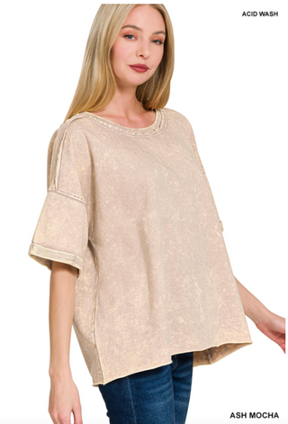Marlowe Washed Tee-Short Sleeves-Zenana-Summit Lane Boutique, Women's Apparel and Gifts located in Grand Rapids, MI