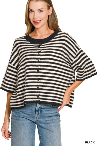 Kristy Striped Half Sleeve Cardigan Sweater