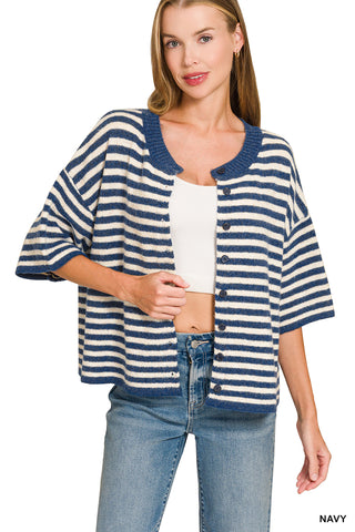 Kristy Striped Half Sleeve Cardigan Sweater