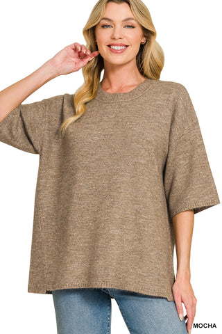 Maggie Oversized Short Sleeve Sweater-Sweater-Zenana-Summit Lane Boutique, Women's Apparel and Gifts located in Grand Rapids, MI