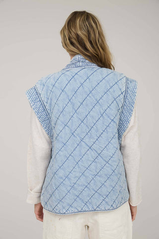 WASHED DENIM QUILTED SHAWL VEST-Vest-Blu Pepper-Summit Lane Boutique, Women's Apparel and Gifts located in Grand Rapids, MI