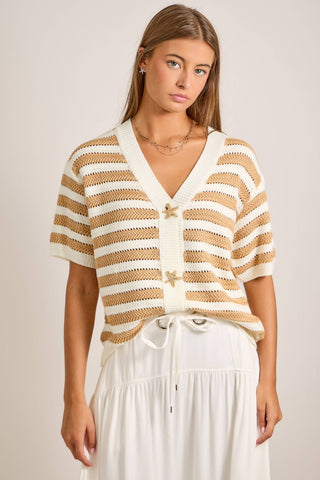 Annika Nautical Stripe Cardigan with Starfish Buttons-Cardigans-Main Strip-Summit Lane Boutique, Women's Apparel and Gifts located in Grand Rapids, MI