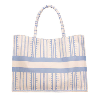 Chantilly Classic Tote White/Blue 19x14x7.5-Tote Bag-The Royal Standard-Summit Lane Boutique, Women's Apparel and Gifts located in Grand Rapids, MI
