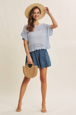 Kendra Open Weave Top-Short Sleeves-in february-Summit Lane Boutique, Women's Apparel and Gifts located in Grand Rapids, MI