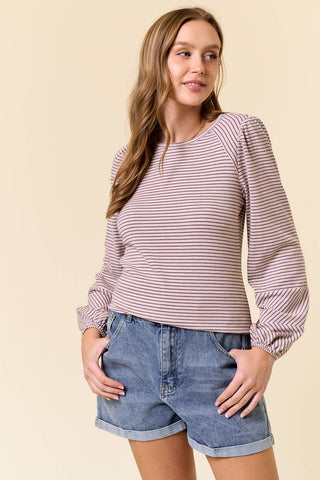 Winnie Bubble Sleeve Top-Long Sleeves-Doe and Rae-Summit Lane Boutique, Women's Apparel and Gifts located in Grand Rapids, MI