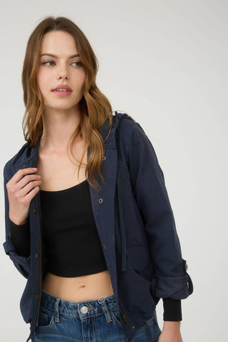 SNAP BUTTON ZIP UP HOODED JACKET