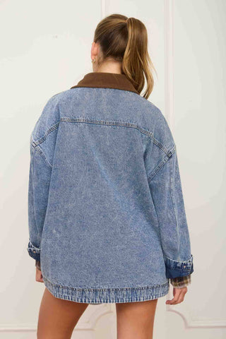 The Hudson Cord Collar Denim Jacket-Jacket-J.O.A-Summit Lane Boutique, Women's Apparel and Gifts located in Grand Rapids, MI