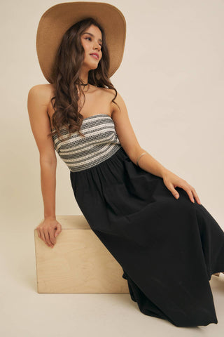 Avenue Mixed Media Strapless Dress-Dresses-in february-Summit Lane Boutique, Women's Apparel and Gifts located in Grand Rapids, MI