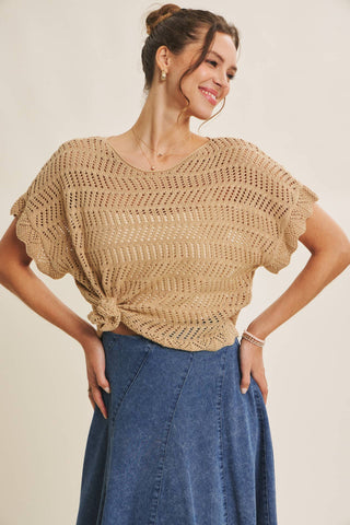 Kendra Open Weave Top-Short Sleeves-in february-Summit Lane Boutique, Women's Apparel and Gifts located in Grand Rapids, MI