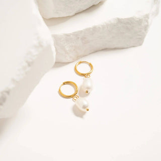18K Gold PVD Freshwater Pearl Huggie Earrings-Earrings-WJW-Summit Lane Boutique, Women's Apparel and Gifts located in Grand Rapids, MI