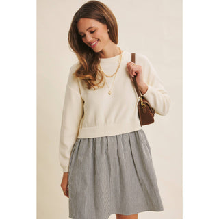 EASY COFFEE DATE BACK RIBBON TWOFER MINI SWEATER DRESS
