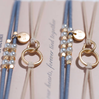 "Sisters" Gold & Pearl Shareable Hair Tie Bracelet Set-Bracelets-K'lani hair tie bracelets-Summit Lane Boutique, Women's Apparel and Gifts located in Grand Rapids, MI