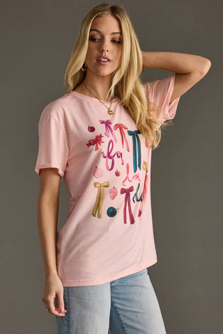 Fa La La & Bows Tee-Graphic Tees-Panache Apparel Co.-Summit Lane Boutique, Women's Apparel and Gifts located in Grand Rapids, MI