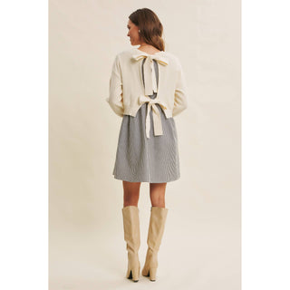 EASY COFFEE DATE BACK RIBBON TWOFER MINI SWEATER DRESS