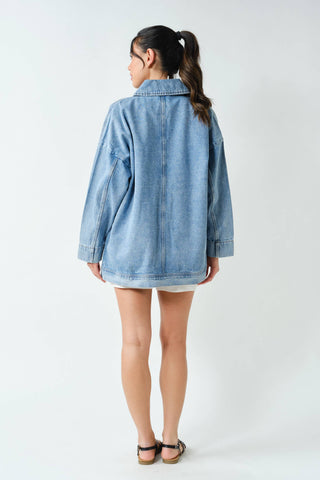 Boxy-Cut Denim Jacket-Jackets-Mono B-Summit Lane Boutique, Women's Apparel and Gifts located in Grand Rapids, MI
