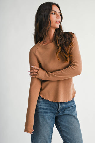 Leah Lettuce Edge Thermal Top-Long Sleeve Shirt-AEMI + CO-Summit Lane Boutique, Women's Apparel and Gifts located in Grand Rapids, MI
