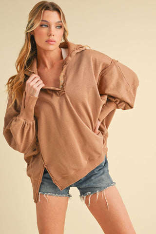 Tamika Oversized Henley Pullover-sweatshirt-AEMI + CO-Summit Lane Boutique, Women's Apparel and Gifts located in Grand Rapids, MI