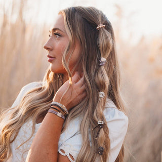 "Faith" Warm Neutrals with Gold Cross Hair Tie Bracelets-Bracelets-K'lani hair tie bracelets-Summit Lane Boutique, Women's Apparel and Gifts located in Grand Rapids, MI