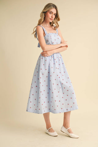 CHERRY GINGHAM MIDI DRESS-&MERCI-Summit Lane Boutique, Women's Apparel and Gifts located in Grand Rapids, MI
