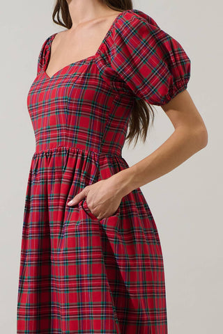 Arvada Plaid Alessi Puff Sleeve Midi Dress-Dresses-Sugarlips-Summit Lane Boutique, Women's Apparel and Gifts located in Grand Rapids, MI