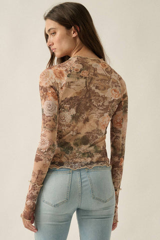 Vintage Rose Mesh Top-Long Sleeves-Promesa USA-Summit Lane Boutique, Women's Apparel and Gifts located in Grand Rapids, MI