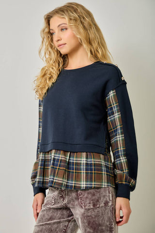 The Tatum Plaid Twofer Sweatshirt-sweatshirt-Mystree-Summit Lane Boutique, Women's Apparel and Gifts located in Grand Rapids, MI