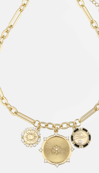 8 Point Wheel Medallion & Sun Charm Lariat Coin Necklace -Necklaces-HoopLa Style-Summit Lane Boutique, Women's Apparel and Gifts located in Grand Rapids, MI