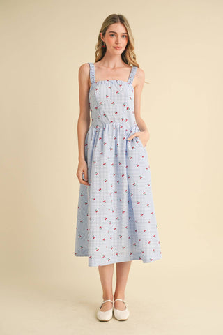 CHERRY GINGHAM MIDI DRESS-&MERCI-Summit Lane Boutique, Women's Apparel and Gifts located in Grand Rapids, MI