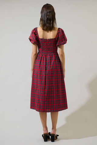 Arvada Plaid Alessi Puff Sleeve Midi Dress-Dresses-Sugarlips-Summit Lane Boutique, Women's Apparel and Gifts located in Grand Rapids, MI