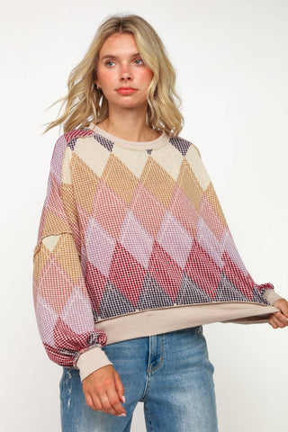 Reese Argyle Sweater-Long Sleeves-Kori America-Summit Lane Boutique, Women's Apparel and Gifts located in Grand Rapids, MI