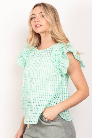 Reagan Checked Ruffle Sleee Top-Short Sleeves-VERY J-Summit Lane Boutique, Women's Apparel and Gifts located in Grand Rapids, MI