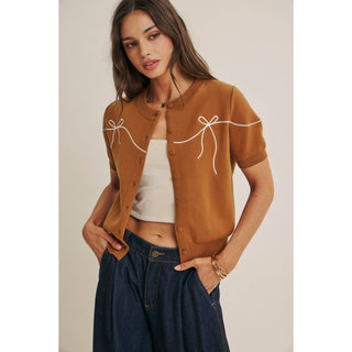 FRENCH MORNING BOW EMBROIDERED BUTTON-DOWN COTTON CARDIGAN-Cardigans-in february-Summit Lane Boutique, Women's Apparel and Gifts located in Grand Rapids, MI