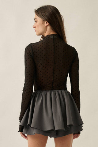 Dotted Mesh Mock Neck Top-Long Sleeves-Promesa USA-Summit Lane Boutique, Women's Apparel and Gifts located in Grand Rapids, MI