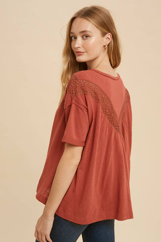 The Laurel Lace Henley-Short Sleeves-In Loom-Summit Lane Boutique, Women's Apparel and Gifts located in Grand Rapids, MI