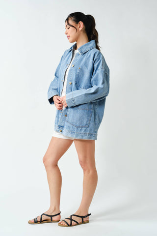 Boxy-Cut Denim Jacket-Jackets-Mono B-Summit Lane Boutique, Women's Apparel and Gifts located in Grand Rapids, MI