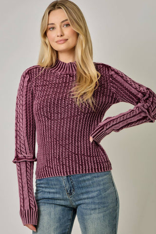 The Gwen Washed Cable Knit Sweater-Sweater-Mystree-Summit Lane Boutique, Women's Apparel and Gifts located in Grand Rapids, MI